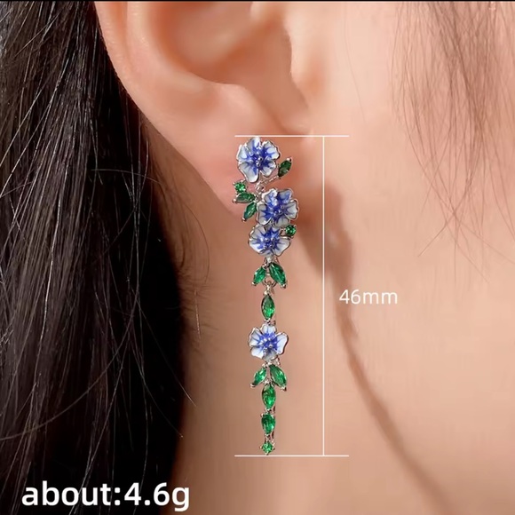 Blue Summer Floral Silver Earrings - Picture 8 of 9